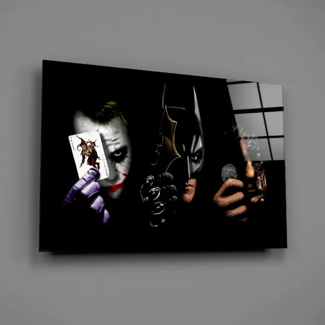 Insigne Art Glasschilderij - Batman - Joker - Harvey - 72x36x0.4 cm Zwart