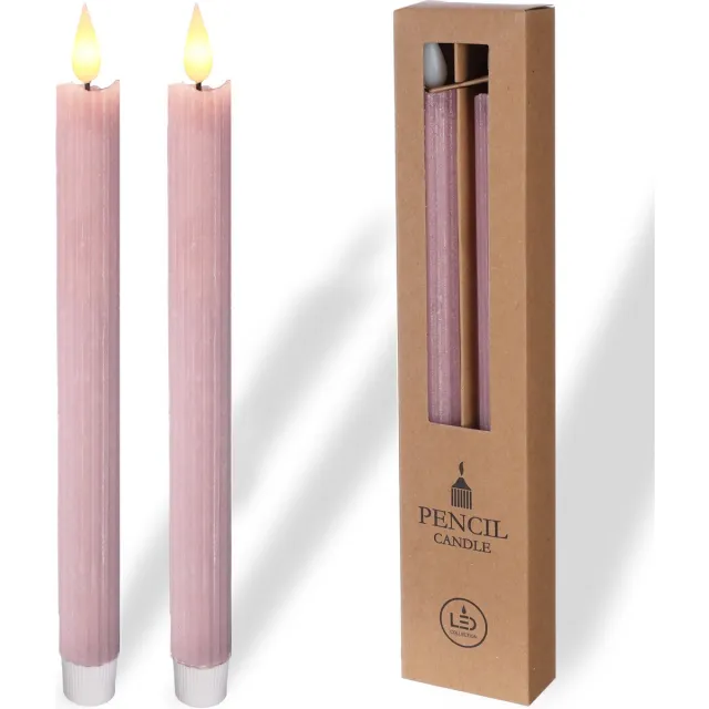 comforder 2 LED kaarsen met Flikkerende Vlam - Lange Elektrische Dinerkaarsen op Batterijen met Timer - 25cm Roze
