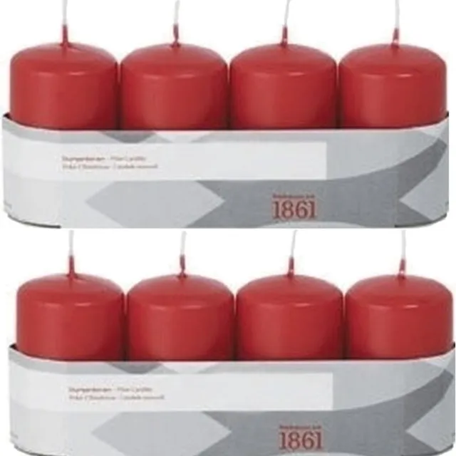 Trend Candles Cilinderkaarsen/stompkaarsen - set 8x - rood - 5 x 8 cm - 18 branduren