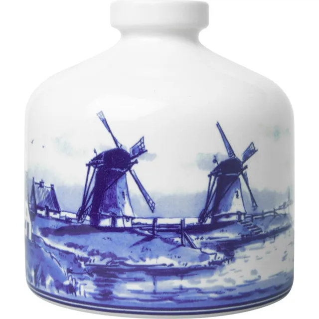 Heinen Delfts Blauw Vaas Molen - Rond - Keramiek - 13 cm Blauw/Wit