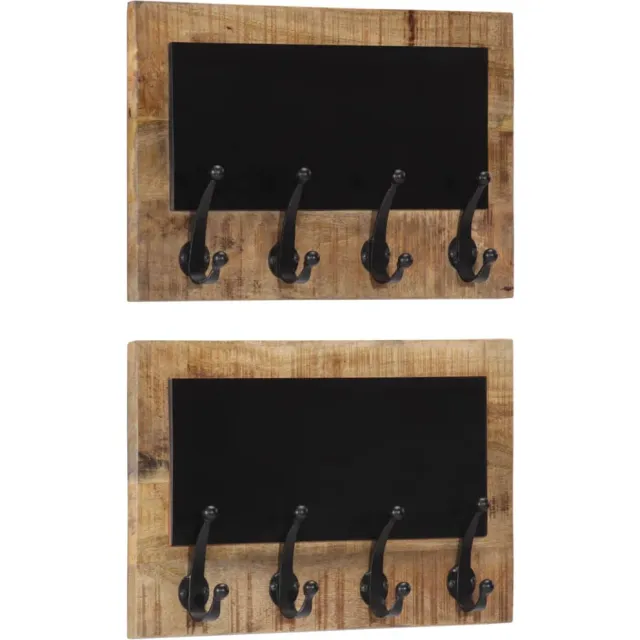 vidaXL Wandkapstokken 2 st met 4 haken massief mangohout Zwart