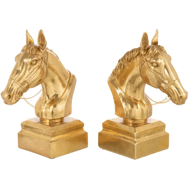 J-Line boekensteun Op Voet Paardenhoofd - polyesin - goud - set van 2