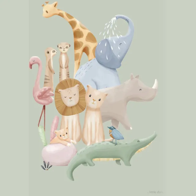 Little Dutch Safari Friends Poster - A3 Groen