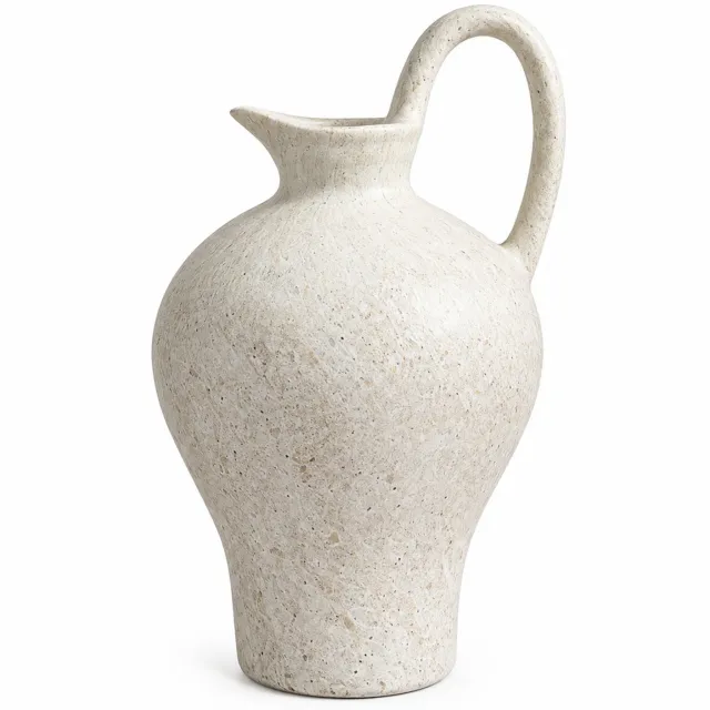 SWGOTA Keramische vaas met hoge lusgreep - Wabi-sabi - 27 cm hoog, 14 x 14 cm - Voor droogbloemen en tafeldecoratie Gebroken wit