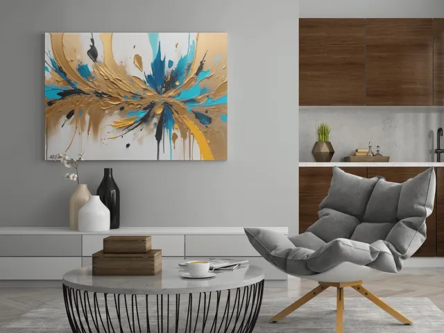 Trendex Global Canvas Schilderij - Abstract - Kunst - Olieverf - Goud - 90x60x2 cm