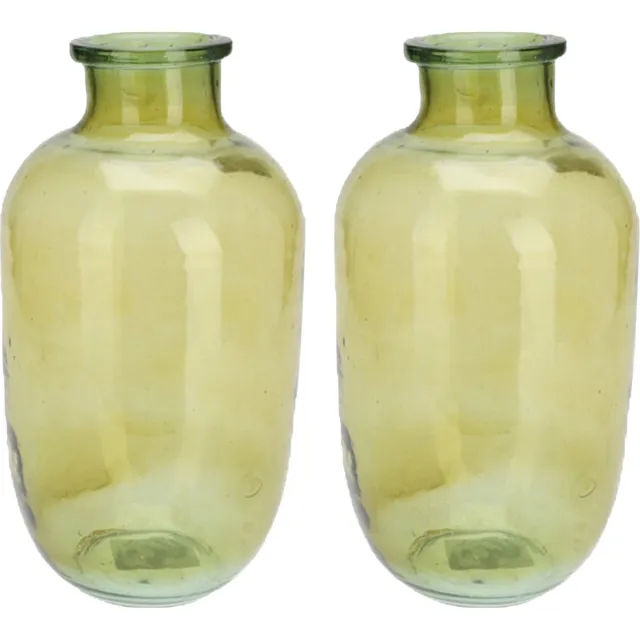 H&S Collection Bloemenvaas San Remo - 2x - glas - groen transparant - D18 x H35 cm
