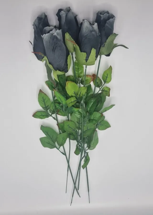 Bomm Roos - W116 - 50 cm - Zwart/Grijs - 5 bloemen - Grafdecoratie - Zijdenbloemen - Kunstbloemen