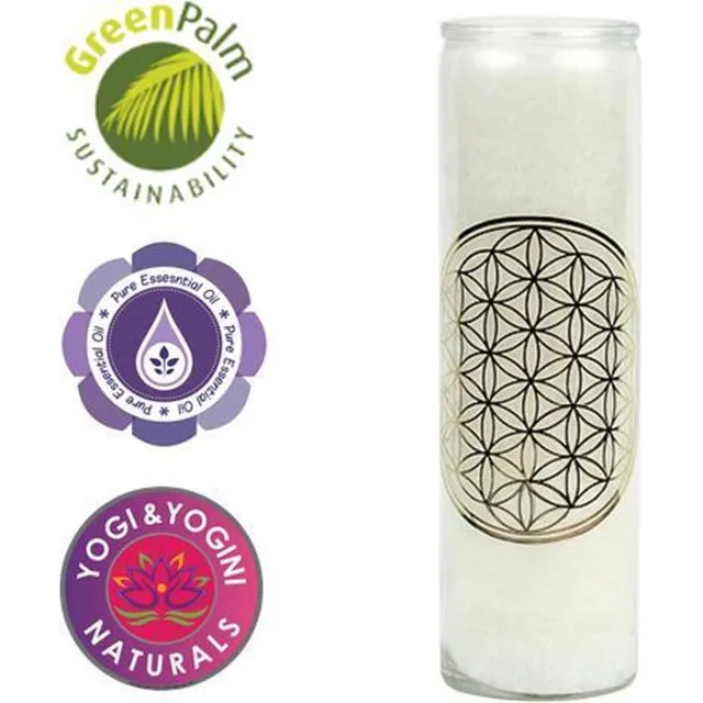 Greenpalm Geurkaars stearine Flower of Life wit (21x6,5 cm)