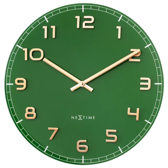 NeXtime Wandklok 40 cm - Stil - Groen - Glas/Aluminium - "Classy Medium"