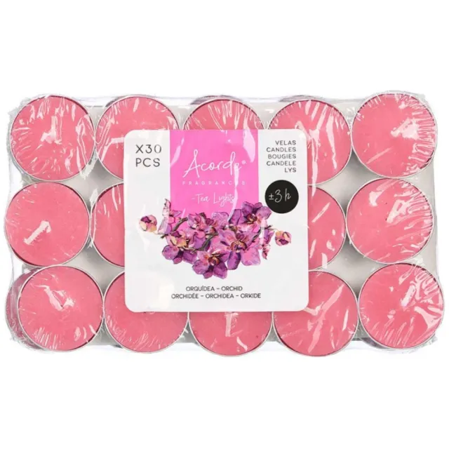 Acorde theelichtjes - orchidee geur - 30x - roze - waxinelichtjes/geurkaarsen - 3 branduren