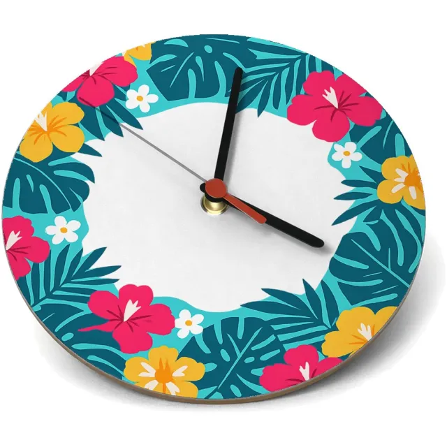 Mr Cadeautjes Klok rond Ø 19 - design Fris botanisch herhaalpatroon met een speels centraal labelv | cadeau Wit