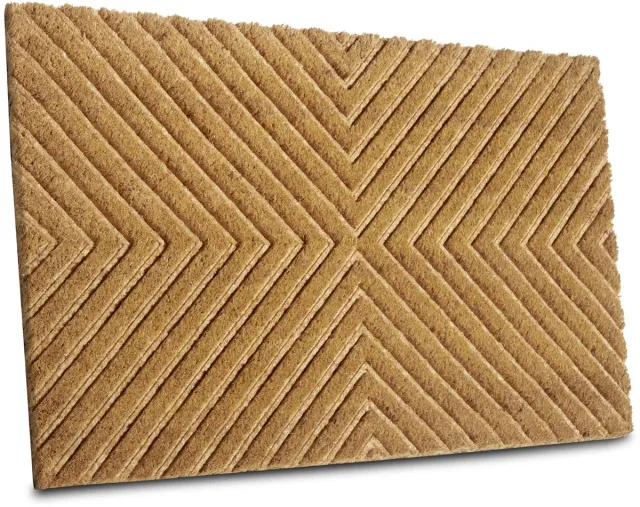 Famanu Kokosmat voor binnen, vuilvangmat in naturel met geometrisch patroon, antislip deurmat voor hal, terras of entree, afmetingen 45 x 75 cm