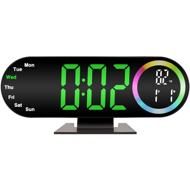 VHV Digitale Wekker met Nachtlampje en 9 Inch LED Display - Grote Tafelklok met 3 Helderheidsstanden en Temperatuurweergave - Bureauwekker voor Slaapkamer en Woonkamer - Groen