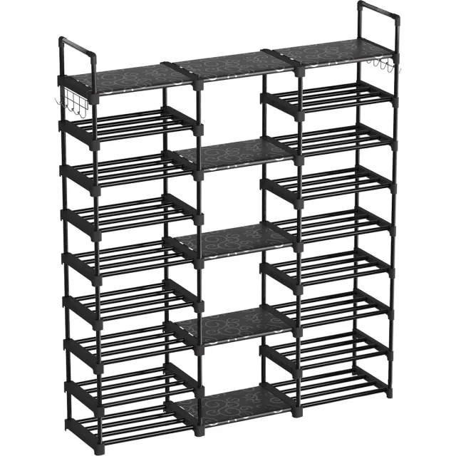 Doe het zelf e Schoenenrek met 9 niveaus, Doe-het-zelf metalen schoenenrek, Schoenenrek met haken, Ruimtebesparende schoenenkast voor de ingang, slaapkamer, woonkamer, kleedkamer en gang, 50-55 paar schoenen. gbfgb