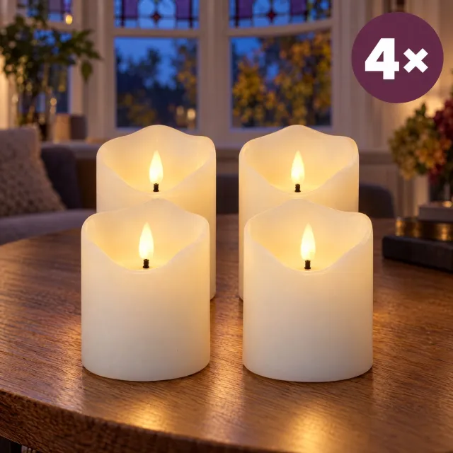 Levano LED Kaarsen Set van 4 - Kaarsen op Batterijen - Sfeerlicht - Ledkaars met Timer - Stompkaarsen LED - Sfeerlichtjes Binnen - Stompkaarsen Wit - Nepkaarsen - Woondecoratie - Tafeldecoratie - Woonaccessoires