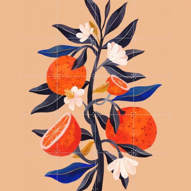 IXXI Orange Tree, Flaming Garden - 80 x 100 cm - Grote wanddecoratie en posters - Illustraties, Kleurrijk, Eten & Drinken, Planten, Botanisch