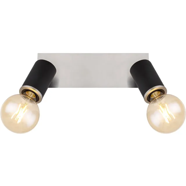 Globo Plafondlamp Woonkamerlamp 2-lichts verstelbare spots Hout, metaal zwart, 2x E27 fitting, LxBxH 31x10x18 cm
