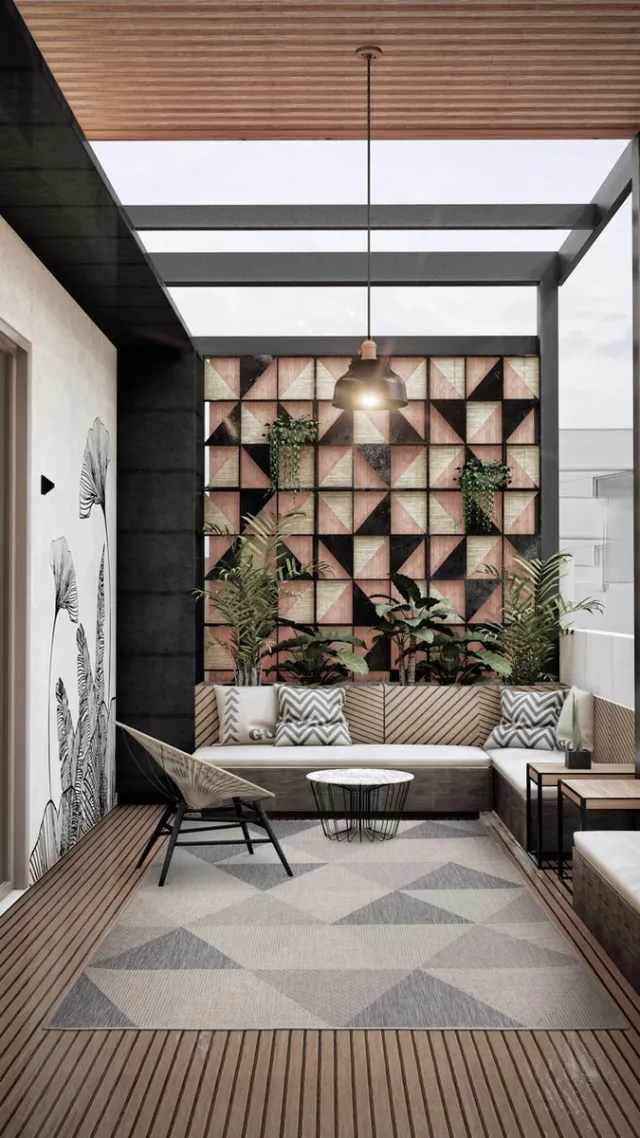 TESSO LIVING Vloerkleed voor binnen en buiten, Antislip, Balkon Terras Keuken, Geometrisch -Lichtgrijs - 200cm x 280cm - UV- en Weersbestendig, Modern Tuintapijt Driehoek - Lichtgrijs