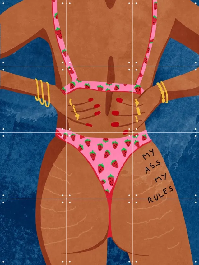 IXXI My Ass My Rules, Raissa Oltmanns - 60 x 80 cm - Grote wanddecoratie en posters - Cartoonesk, Illustraties, Grafisch Ontwerp, Digitale Kunst Blauw / Roze