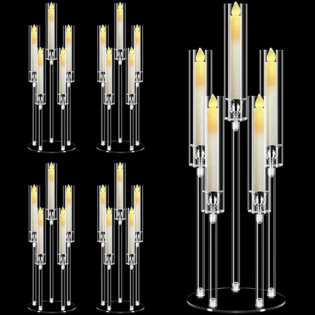 Allecto Plus Kandelaar met 5 armen transparant, 68 cm hoog voor kerstdecoratie en tafeldecoratie - geschikt voor 22 cm led-kaarsen - 4 sets Any