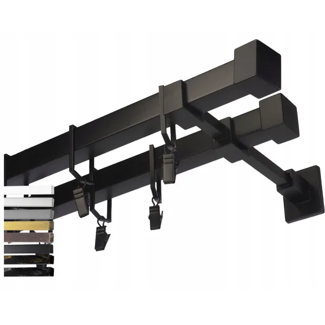 FajnyDom.eu Dubbele Metalen Gordijnroede Kwadro 280 cm - Modern Design zwart