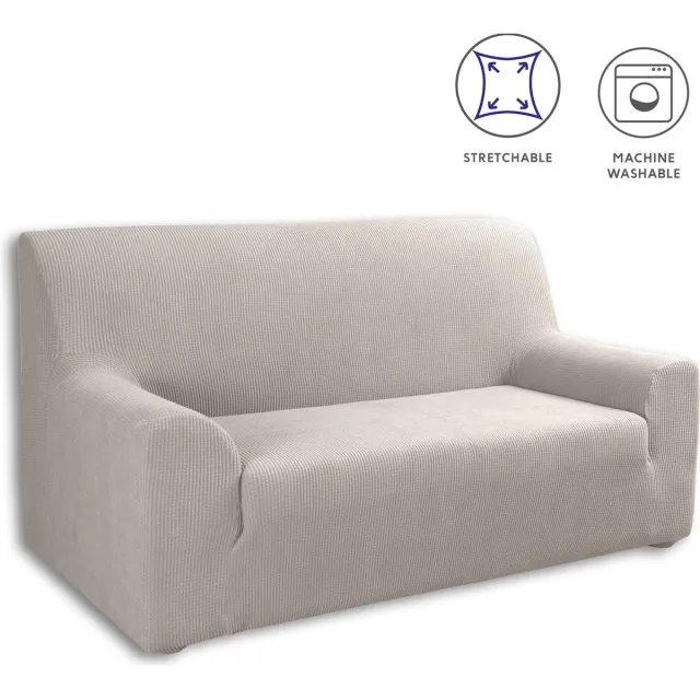 Tural Beige stretch bankhoes Tweezits (130-160 cm). 2 zitsbanken. Verkrijgbaar in diverse kleuren en maten