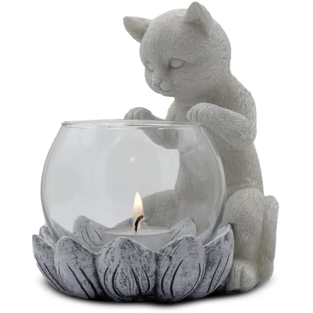 Famanu Theelichthouder in de vorm van een kat, perfect voor sfeervolle verlichting in huis Grijs