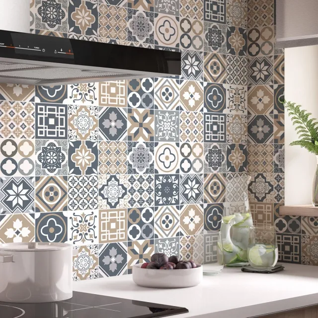 Ambiance Sticker Tegelstickers voor de muur in keuken en badkamer - 24 FAZIONIO cementtegelstickers - 24 stickers 10x10cm Multi color