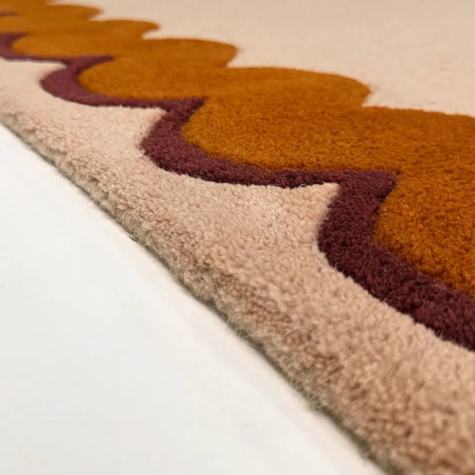 Flair Rugs Wiggle Border ronde wollen vloerkleed oranje, foto 4