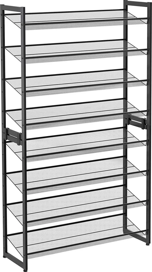 MAZAZU MIRA Home Schoenenrek 8 Lagen - Stapelbaar Metalen Schoenenrek 2x 4 Lagen - Zwart - 92,5x30,7x163,5