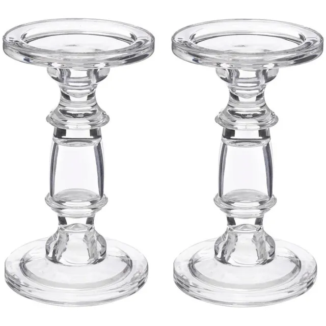 Atmosphera kaarsen kandelaar Decoglass - 2x - voor stompkaarsen - glas - transparant - 11 x 19 cm