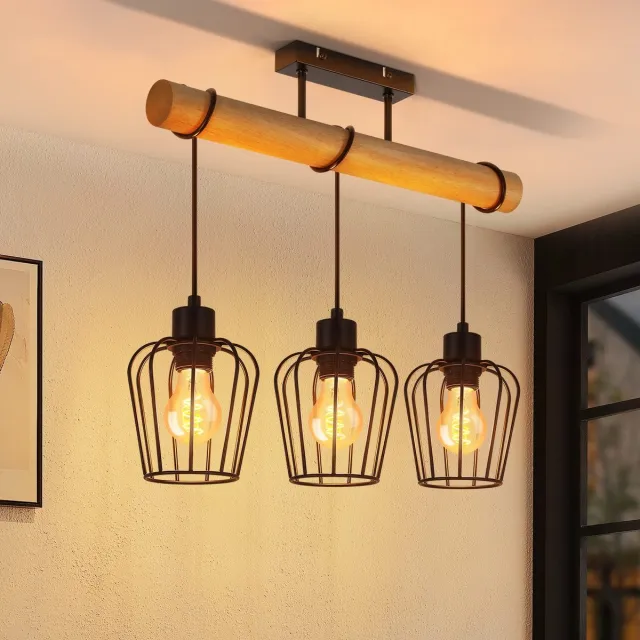 NETTLIFE plafondlamp - woonkamer vintage - hout E27 plafondlamp - zwart - industrieel metaal-excl. lichtbron Kleur hout