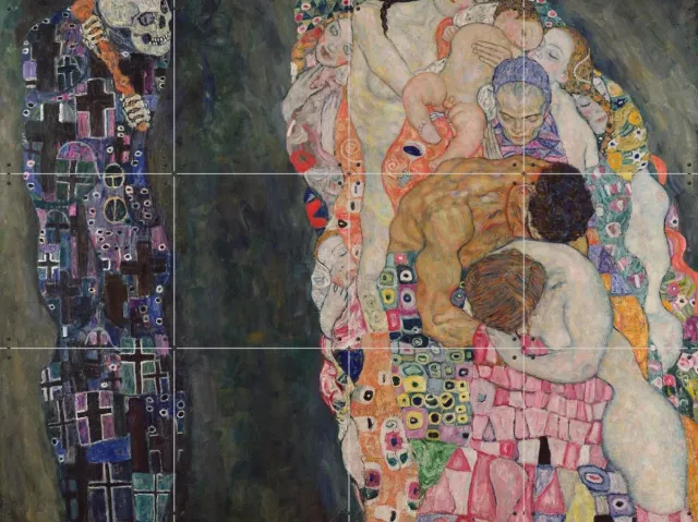 IXXI Death and Life 1911, Gustav Klimt & Bridgeman Images - 80 x 60 cm - Grote wanddecoratie en posters - Klassiek, Art Nouveau, Olieverf, Woonkamer Roze / Donkere tinten / Warme kleuren