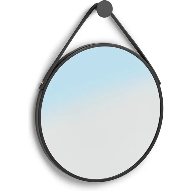 Zeller Wandspiegel met ophanghaak - rond - zwart - metaal - D40 cm - Industriele spiegel voor in de hal, badkamer of toilet