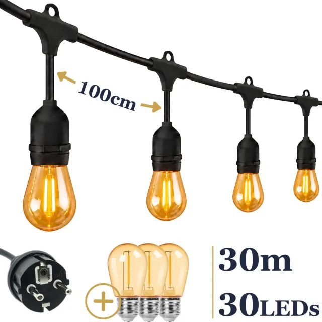 Odaily S14 Lichtsnoer 30m - 30 LEDs Amber - IP65 - Extra Warm Wit Licht - Premium Kwaliteit