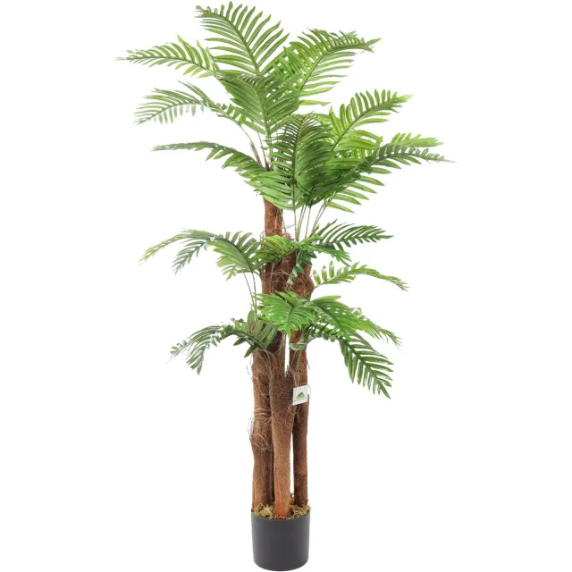 Kunstpalm Kunst Kokospalm 150 cm – Nep Palmboom met 4 Kokosstammen – Tropische Kunstplant Bermuda Donkerbruin