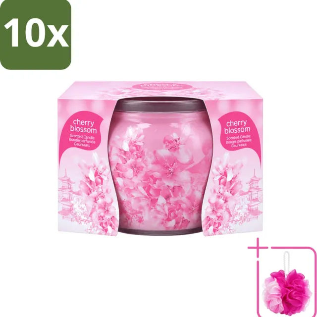 At Home 10 x At Home - Scents - Geurkaars - Cherry Blossom - 70 g - Bulkverpakking - Geurkaars cherry blossom - Douchemop - Geur in huis Roze