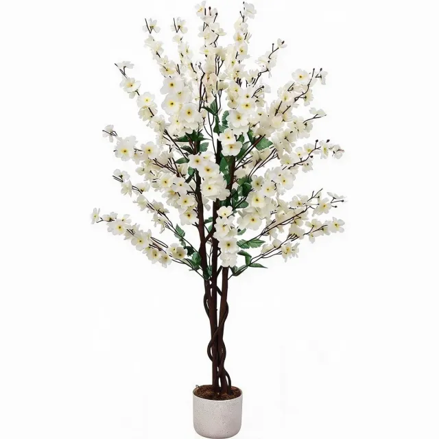 Triumpunpre natuurgetrouwe kunst winters pruimenbloem 120cm witte bloemen - onderhoudsvrije bodemplant voor binnen