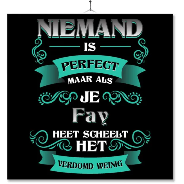 MC Living Tegel Met Opdruk | Kado | Cadeau | Niemand Is Perfect Maar Als Je Fay Heet Scheelt Het Verdomd Weinig Multi-Color