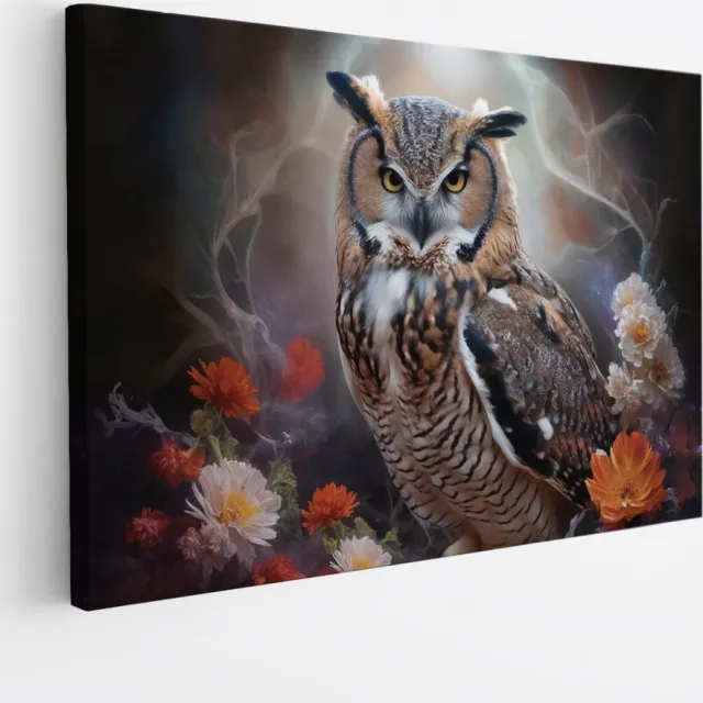 Saammp Canvas Schilderij - Uil - Abstract - Dieren - 70x50 - Foto op canvas - Wanddecoratie - muurdecoratie Woonkamer - Slaapkamer decoratie - Canvas Print Multicolor