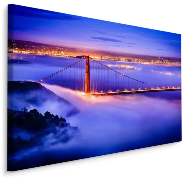 karo-art Schilderij Golden Gate Bridge in de avond, blauw/paars, 4 maten, premium print Multikleur