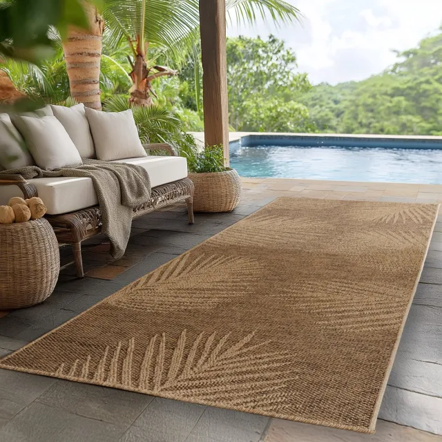 Muratap Timber Buitenkleed – Indoor & Outdoor, Jute-Look Vloerkleed, Weerbestendig, Tuin, Balkonkleed - Bruin Beige