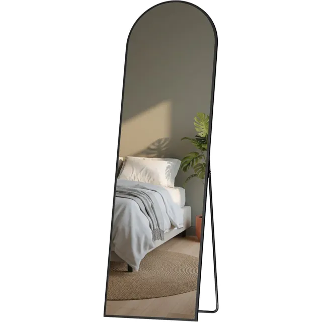 Songmics Spiegel - Spiegel staand - Aluminium Frame - Veilig Hardglas - Voor Hal of Slaapkamer Zwart