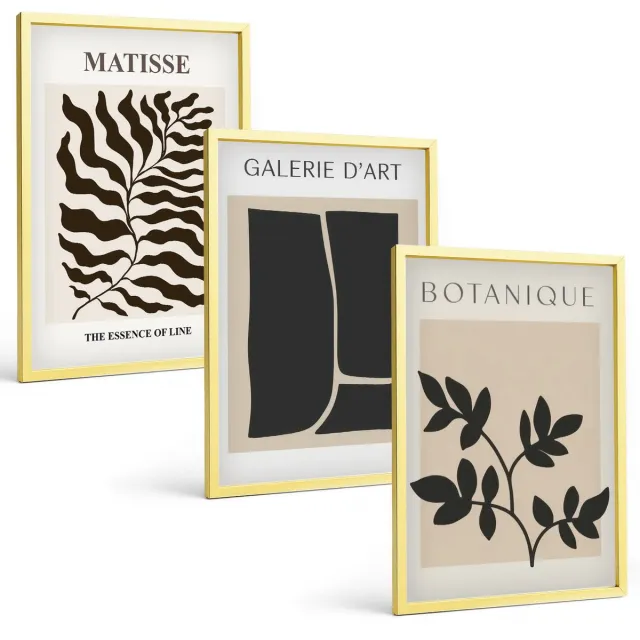 TULUP 4-Delige Schilderij Set - Minimalistische posters met plantenpatronen en abstracte kunst. - 40 x 60 cm - Decoratieve Schilderijen - Wanddecoratie - Hal - Muurdecoratie Gouden lijst