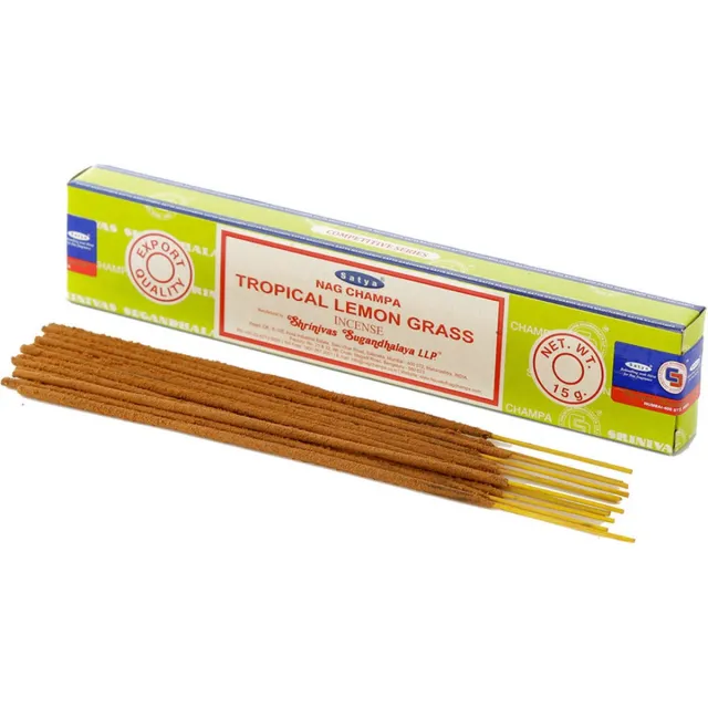 Satya Nag Champa wierrook stokjes tropisch citroengras geur - 15x - Lichaam in balans - Meditatie - staafjes van 21 cm - 30 minuten Multi