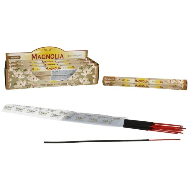 Tulasi Wierook sticks in huisgeur Magnolia bloemen - 20x sticks van 22 cm - Ontspannend - 24 grams - Ontspannend - Kalmerend - stokjes Wit