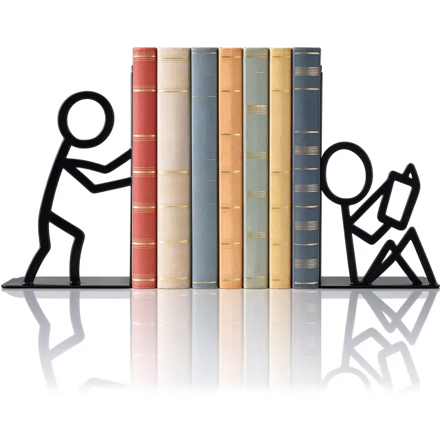 Lifhelpe Kantooraccessoires - Metalen boekensteunen - Decoratief ontwerp - Geschikt voor kantoor, school en slaapkamer, mooi cadeau voor boekenliefhebbers zwart