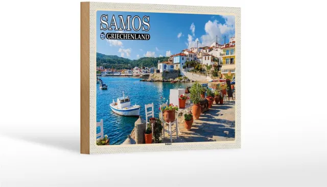 Femer Holzschild Reise 18x12 cm Samos Griechenland Kokkári Stadt Urlaub