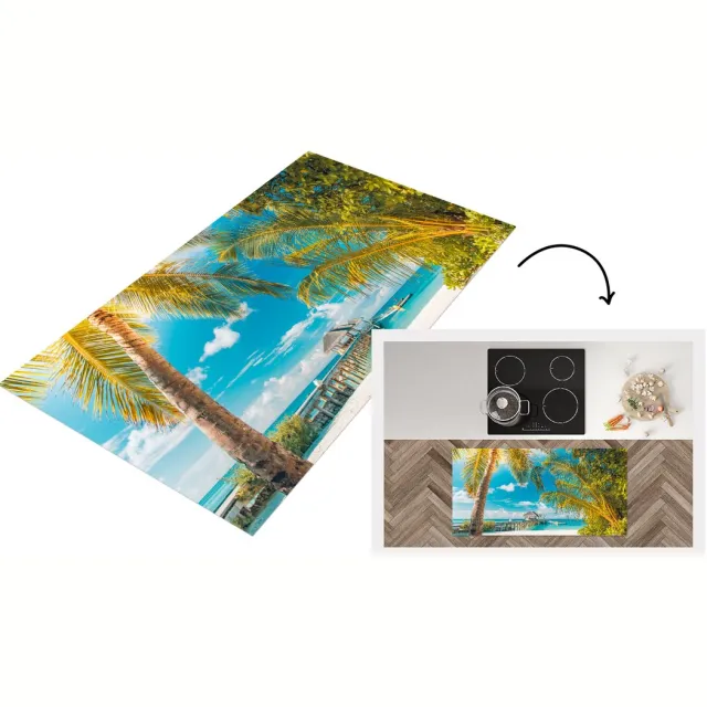 KitchenYeah Keukenloper - Loper keuken - Tropisch - Strand - Palmboom - Keukenloper vinyl Multicolor