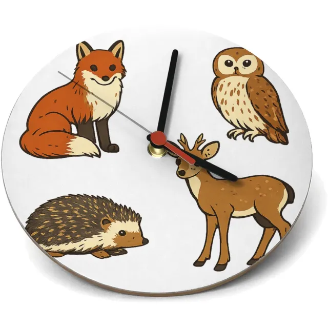 Mr Cadeautjes Klok rond Ø 19 - design Een set van vier bosdieren in een vergelijkbare educatieve v | cadeau Wit